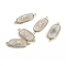 Natural White Agate Oval Connector Charms, with Golden Tone Brass Butterfly Slices, 27.5x11.3mm