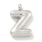 Non-Tarnish 304 Stainless Steel Pendants, Letter Charm, Stainless Steel Color, Letter Z, 24x15.5x5.5mm, Hole: 3mm