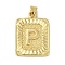 Rack Plating Brass Pendants, Long-Lasting Plated, Lead Free & Cadmium Free, Square with Letter Charms, Letter P, 24x17x2.5mm, Hole: 4x3.5mm