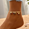 Fashionable Vintage Beach Brass Rhinestone Charm Tassel Anklets for Women, Real 18K Gold Plated, 8-1/4 inch(21cm)