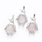 Natural Rose Quartz Pendants, with Brass Findings, Penguin, Platinum, 34~35x24~25x5~8mm, Hole: 8x5mm