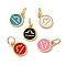 Real 18K Gold Plated Brass Enamel Charms, with Jump Ring, Long-Lasting Plated, Lead Free & Cadmium Free, Flat Round with Libra Charms, Mixed Color, 10x8x1mm, Hole: 4mm