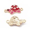 Alloy Connector Charms, with Crystal Rhinestone and Enamel, Tortoise Links, Light Gold, Red, 12x23x3mm, Hole: 1.5mm