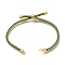 Braided Cotton Cord Slider Bracelet Making, with Rack Plating Brass Findings, Real 18K Gold Plated, Dark Olive Green, 8-5/8x1/8 inch(22x0.3cm), Hole: 2mm