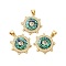 Brass Micro Pave Cubic Zirconia Pendants, with Synthetic Opal, Long-Lasting Plated, Lead Free & Cadmium Free, Helm with Heart, Real 18K Gold Plated, 25x22x3mm, Hole: 3x4mm