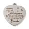 Non-Tarnish 201 Stainless Steel Pendants, Friends Theme Message Charms, Heart with Word Charms, Stainless Steel Color, 30.5x29x2mm, Hole: 3mm