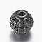 Brass Micro Pave Cubic Zirconia Beads, Round, Gunmetal, Black, 6mm, Hole: 1.5mm