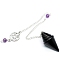 Natural Obsidian Dowsing Pendulum Big Pendants, Undyed, with Platinum Plated Metal Findings, Cone Charm, 240mm