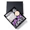 Natural Quartz Crystal & Amethyst Bullet & Heart & Nugget & Chips Gift Box, Display Decorations, Pocket Worry Stone, Reiki Energy Stone Ornament, with Wood Slice, Package Size: 135x110x30mm