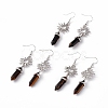 Natural Tiger Eye Bullet with Sun Dangle Earrings EJEW-I276-01P-08-1