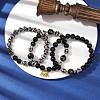 3Pcs 3 Styles 8mm Round Natural Tibetan 3-Eye dZi Agate & Eyeless Obsidian Beaded Stretch Bracelet Sets BJEW-JB10336-2