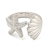 Starfish & Shell Rack Plating Brass Open Cuff Rings RJEW-N047-02P-RS-2