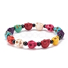 Natural Mashan Jade Skull & Synthetic Turquoise(Dyed) Beaded Stretch Bracelet BJEW-JB08377-05-1