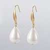 Teardrop Shell Pearl Bead Dangle Earrings EJEW-JE02883-1
