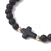 2Pcs 2 Styles 6mm Round Natural Lava Rock & Shell Pearl Braided Bead Bracelets BJEW-JB10322-4