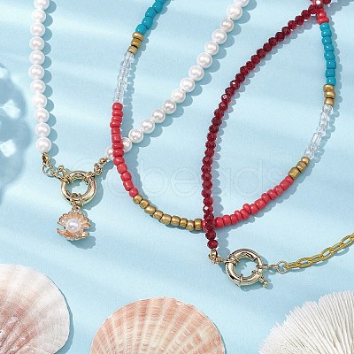 Shell Pearl Beaded Necklaces for Women NJEW-JN04832-1