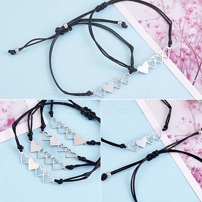 4Pcs 4 Style 430 Stainless Steel Heart Link Bracelets Set JB716A-1