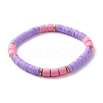 Natural Lava Rock & Polymer Clay Heishi Beads Stretch Bracelets Sets BJEW-JB07439-1