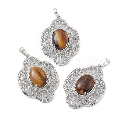 Natural Tiger Eye Pendants G-P492-01P-03-1