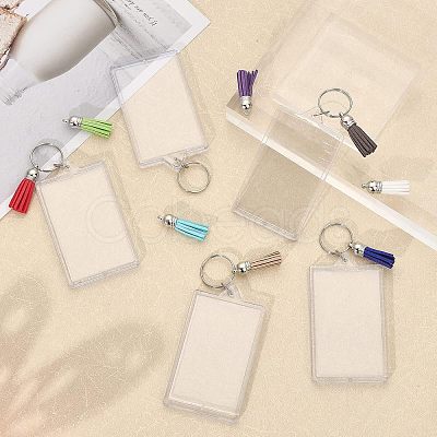 CHGCRAFT 16Pcs Rectangle Acrylic Photo Frame Keychain KEYC-CA0001-34-1