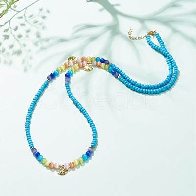 Glass Seed & Cat Eye Waist Beads NJEW-C00030-05-1