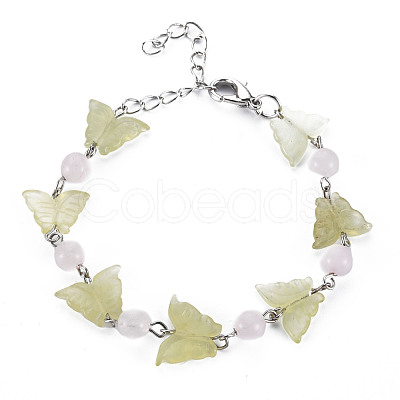 Butterfly Natural New Jade Beaded Bracelets for Girl Women BJEW-S145-002A-1