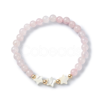 Natural Rose Quartz Round Beaded Bracelets BJEW-JB09878-01-1