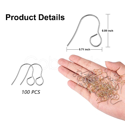 100Pcs 316 Stainless Steel Hypoallergenic French Earring Hooks JX137A-1