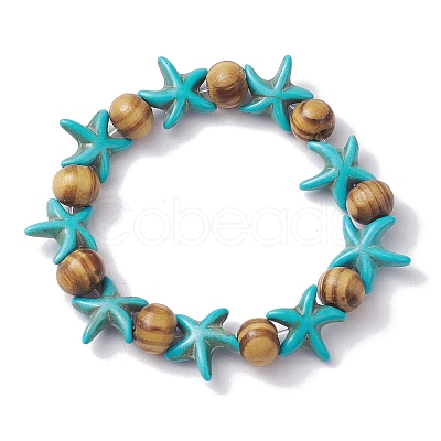 Beach Starfish Dyed Synthetic Turquoise Stretch Bracelets BJEW-JB10293-02-1