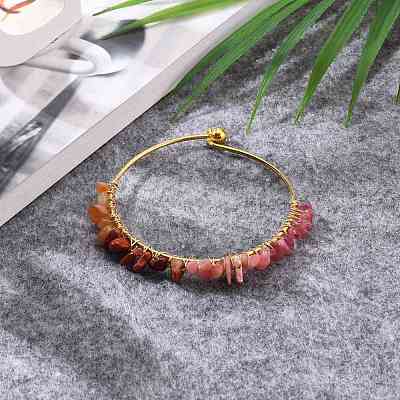 Natural Mixed Stone Chips Beads Bangles BJEW-JB05651-02-1