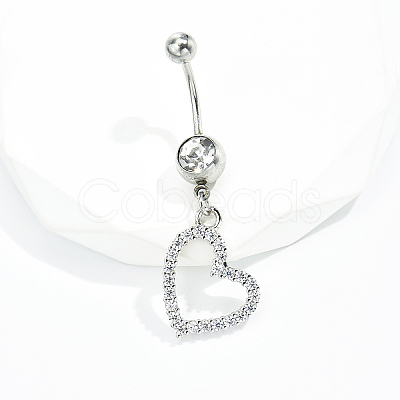 Minimalist Fashion Brass Cubic Zirconia Heart Belly Button Rings for Women JF4184-1