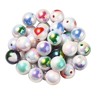 UV Plating Rainbow Iridescent Acrylic Beads OACR-F004-09-1