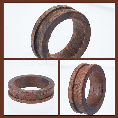 DELORIGIN 8Pcs 2 Style Wood Grooved Finger Ring Settings WOOD-DR0001-01-1