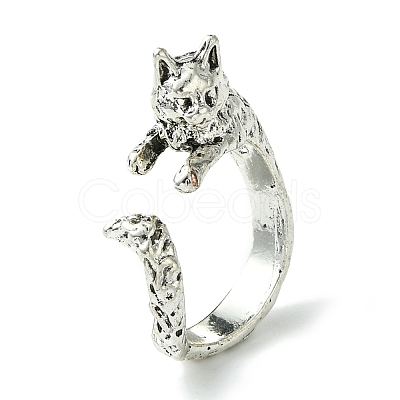 Cat Alloy Open Cuff Rings RJEW-K275-47AS-1