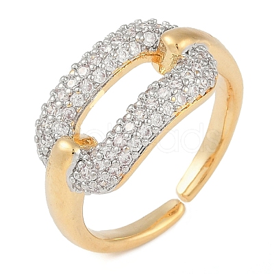 Oval Brass Micro Pave Clear Cubic Zirconia Finger Ring RJEW-Q819-28G-1