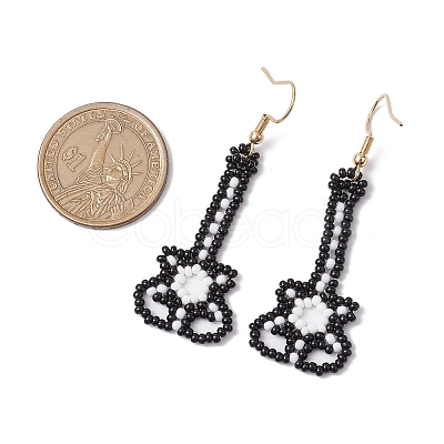 Glass Seed Bead Guitar Dangle Earrings EJEW-MZ00274-1