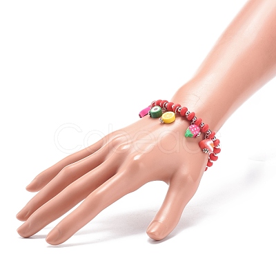 Polymer Clay & Plastic Beaded Stretch Bracelet with Fruit Charms for Women BJEW-JB08706-1