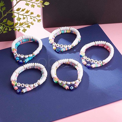 Polymer Clay Heishi Beaded Stretch Bracelets BJEW-JB05947-1