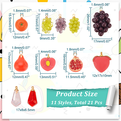 Nbeads 21Pcs 11 Styles Resin Imitation Fruit Pendants RESI-NB0001-98-1