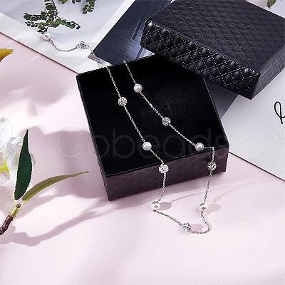 Anti-Tarnish Pearl Necklace for Women Rhodium Plated 925 Sterling Silver Freshwater Pearl Choker Necklace Y Shape Adjustable Length Necklace Jewelry Gifts for Women JN1094A-1