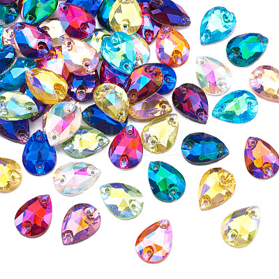 Pandahall 72pcs 12 colors Teardrop Shape Sew on Rhinestone GLAA-TA0001-45-1