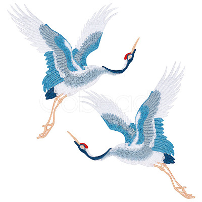 2Pcs 2 Style Crane Pattern Water Soluble Computerized Embroidery Cloth Sew on Appliques PATC-FG0001-67A-1