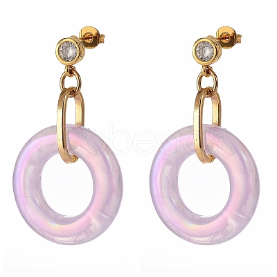 Ring Shape Transparent Acrylic Dangle Stud Earrings EJEW-JE04189-M-1