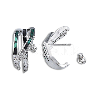 Green Cubic Zirconia Claw Stud Earrings EJEW-N011-80-01P-1