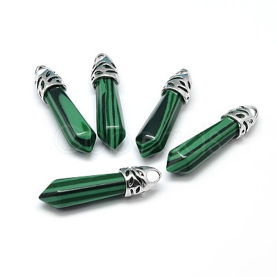 Bullet Platinum Plated Alloy Synthetic Malachite Pointed Pendants G-F228-06M-RS-1-1