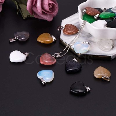 Heart Natural Gemstone Pendant Sets G-PH0026-05-1