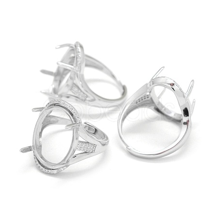 925 Sterling Silver Rhinestone Claw Finger Ring Components STER-E061-37P-1