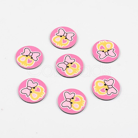 2-Hole Flat Round with Lovely Skull Pattern Acrylic Buttons BUTT-F055-02A-1