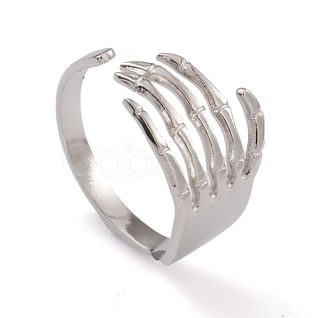 304 Stainless Steel Skull Open Cuff Rings for Women RJEW-G285-70P-1