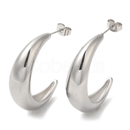 Non-Tarnish 304 Stainless Steel Crecent Moon Stud Earrings EJEW-B026-05P-1